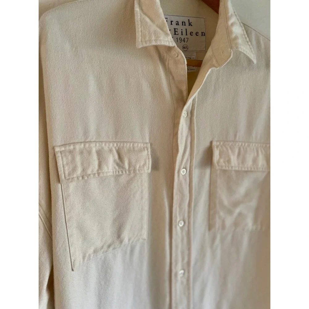 Frank & Eileen McLoughlin Oversized Vintage White Flannel Shirt Jacket M L - Picture 7 of 12